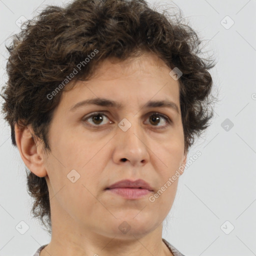 Neutral white adult female with short  brown hair and brown eyes