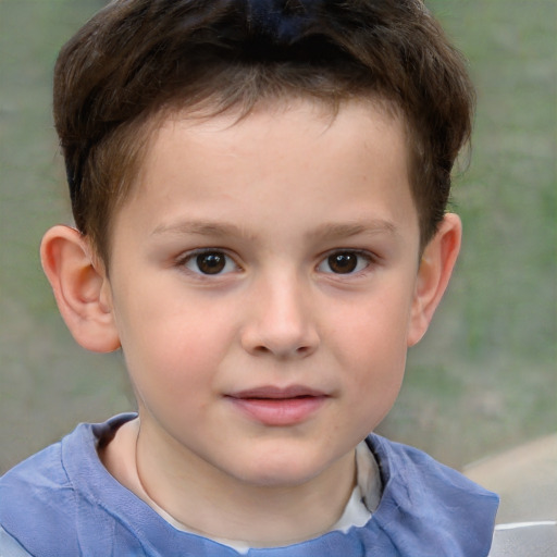 Joyful white child male with short  brown hair and brown eyes