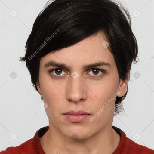 Neutral white young-adult male with medium  brown hair and brown eyes