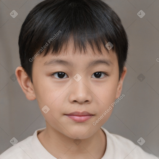 Neutral asian child male with short  brown hair and brown eyes