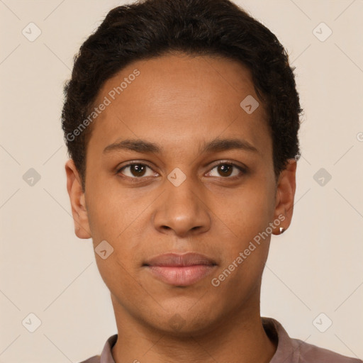 Neutral latino young-adult male with short  brown hair and brown eyes