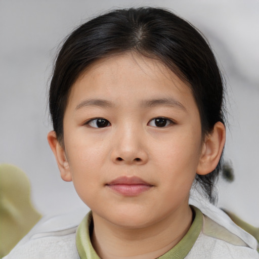 Neutral asian child female with short  brown hair and brown eyes