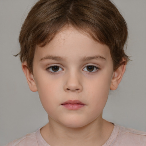 Neutral white child female with short  brown hair and brown eyes