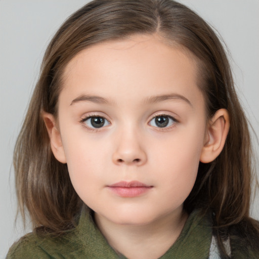 Neutral white child female with medium  brown hair and brown eyes