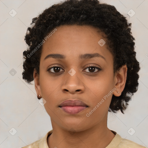 Neutral black young-adult female with short  brown hair and brown eyes