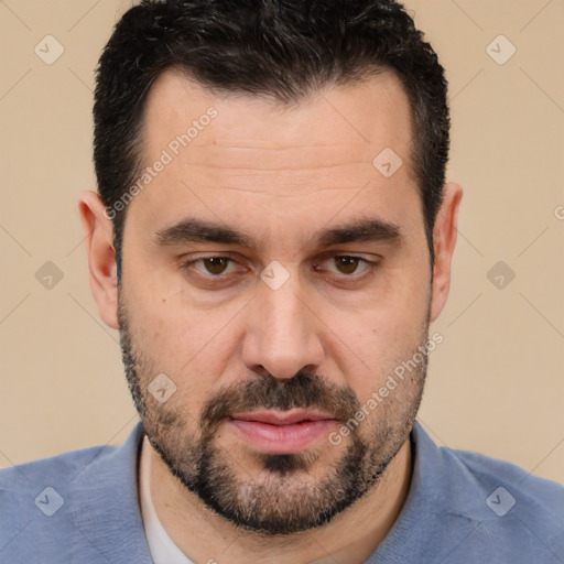 Neutral white adult male with short  brown hair and brown eyes