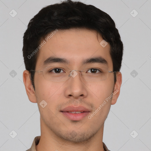 Neutral asian young-adult male with short  brown hair and brown eyes