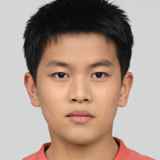 Neutral asian child male with short  brown hair and brown eyes