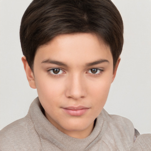 Neutral white young-adult female with short  brown hair and brown eyes