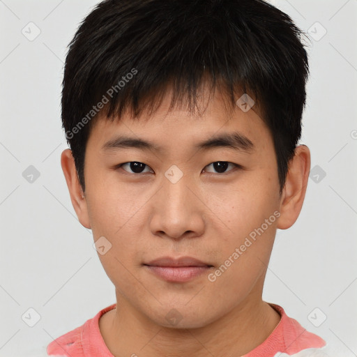 Neutral asian young-adult male with short  brown hair and brown eyes