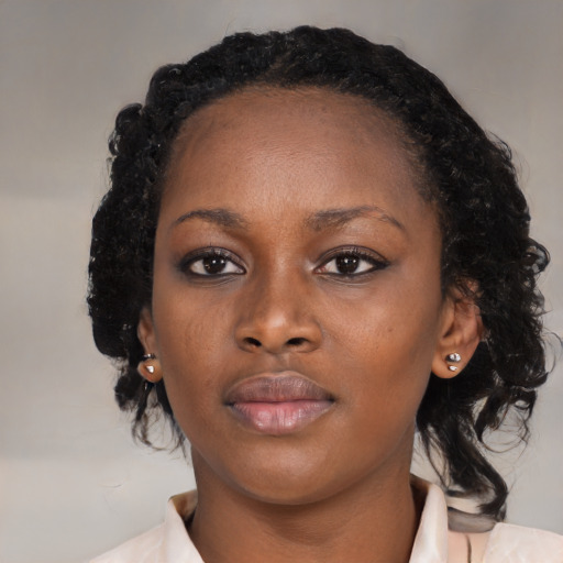 Neutral black young-adult female with medium  black hair and brown eyes
