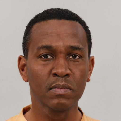 Neutral black young-adult male with short  brown hair and brown eyes