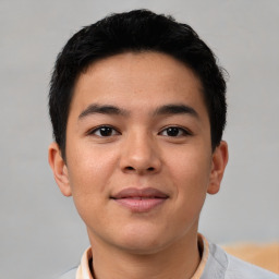 Neutral asian young-adult male with short  brown hair and brown eyes