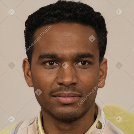 Neutral black young-adult male with short  brown hair and brown eyes