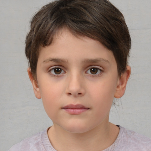 Neutral white child female with short  brown hair and brown eyes