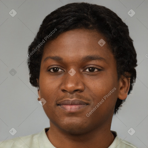 Neutral black young-adult female with short  brown hair and brown eyes