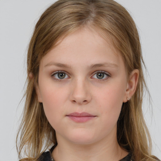 Neutral white child female with medium  brown hair and brown eyes