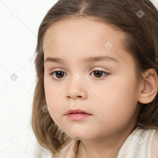 Neutral white child female with long  brown hair and brown eyes