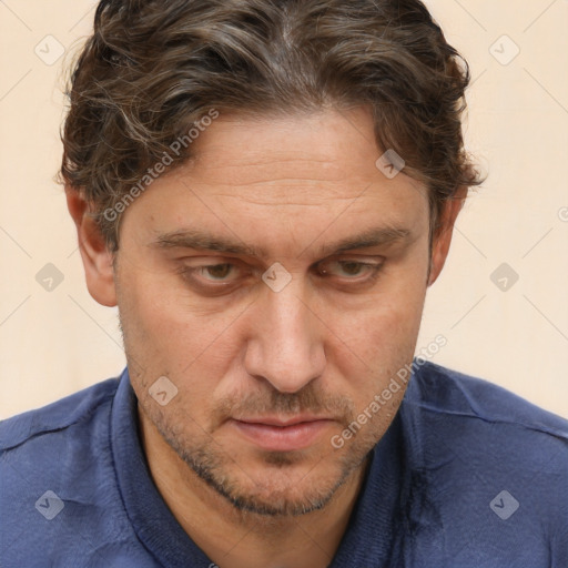 Neutral white adult male with short  brown hair and brown eyes