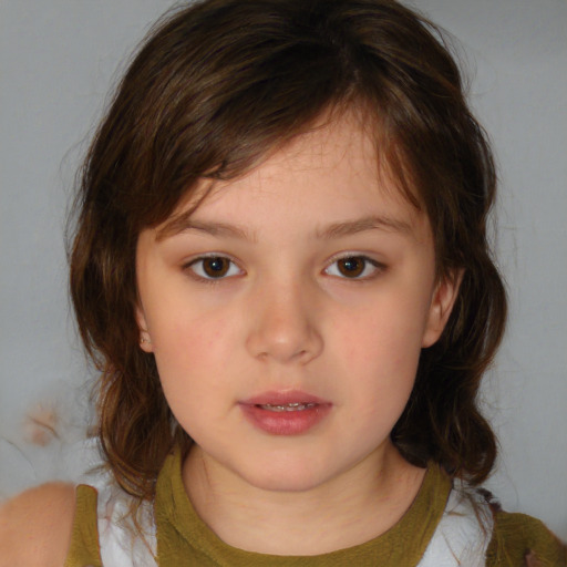 Neutral white child female with medium  brown hair and brown eyes