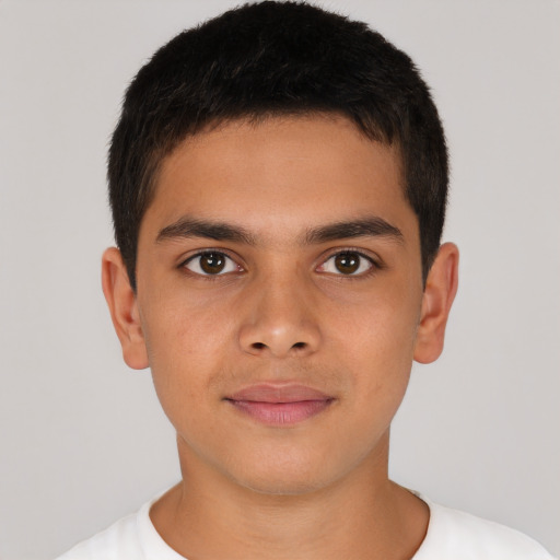 Neutral latino young-adult male with short  brown hair and brown eyes