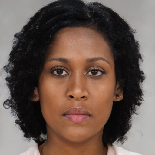 Neutral asian young-adult female with medium  black hair and brown eyes