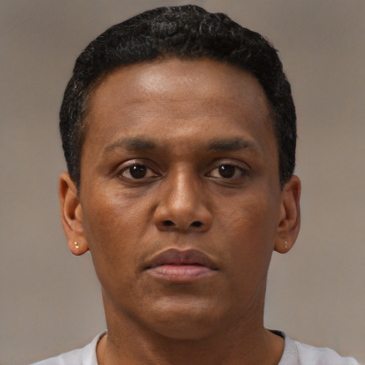 Neutral black young-adult male with short  brown hair and brown eyes