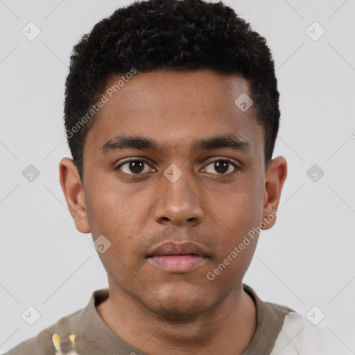 Neutral black young-adult male with short  brown hair and brown eyes