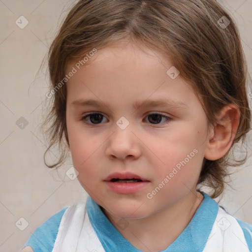 Neutral white child female with medium  brown hair and brown eyes