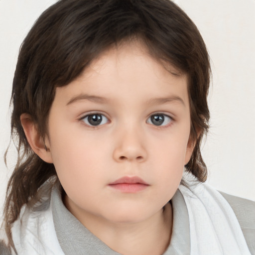 Neutral white child female with medium  brown hair and brown eyes