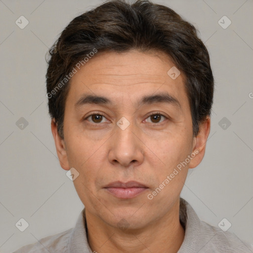 Neutral white adult male with short  brown hair and brown eyes