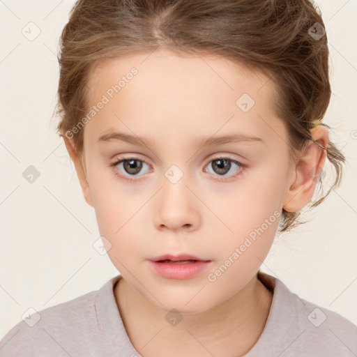 Neutral white child female with medium  brown hair and brown eyes