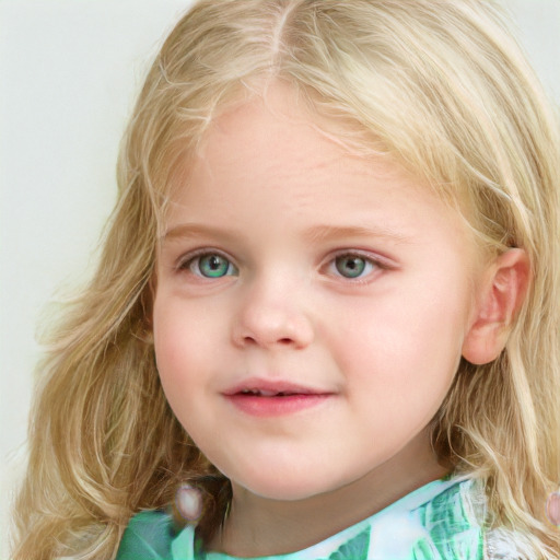 Neutral white child female with medium  blond hair and blue eyes