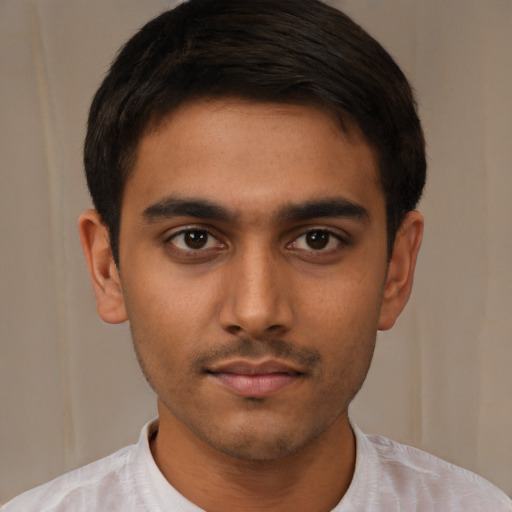 Neutral latino young-adult male with short  brown hair and brown eyes