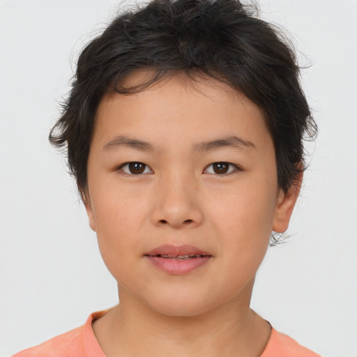 Neutral asian young-adult female with short  brown hair and brown eyes