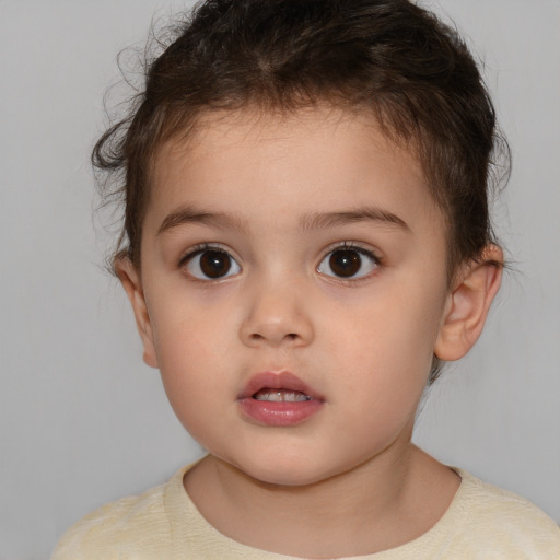 Neutral white child female with short  brown hair and brown eyes