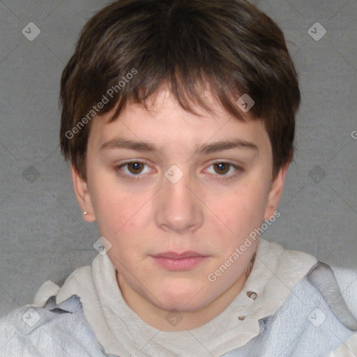 Neutral white young-adult female with short  brown hair and brown eyes