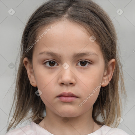 Neutral white child female with medium  brown hair and brown eyes