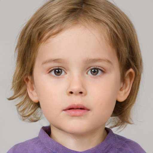 Neutral white child female with medium  brown hair and brown eyes