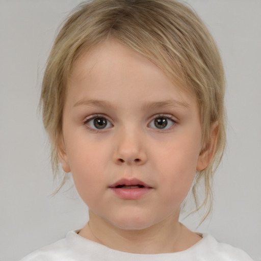 Neutral white child female with medium  brown hair and brown eyes