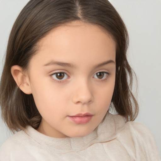 Neutral white child female with medium  brown hair and brown eyes