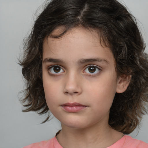 Neutral white child female with medium  brown hair and brown eyes