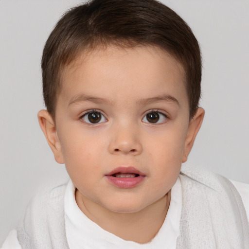 Neutral white child female with short  brown hair and brown eyes