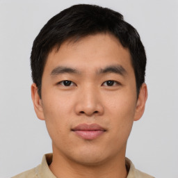 Neutral asian young-adult male with short  brown hair and brown eyes