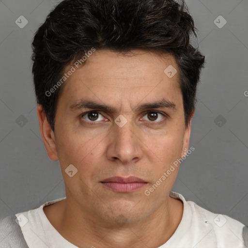 Neutral white adult male with short  brown hair and brown eyes