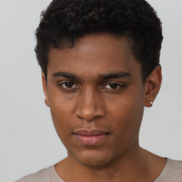 Neutral black young-adult male with short  brown hair and brown eyes