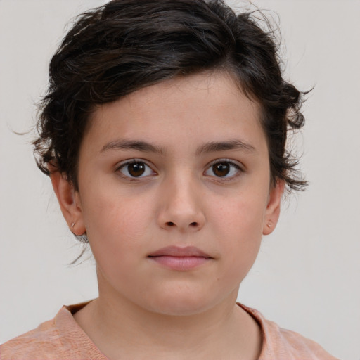 Neutral white child female with medium  brown hair and brown eyes