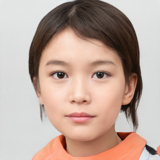 Neutral white child female with medium  brown hair and brown eyes