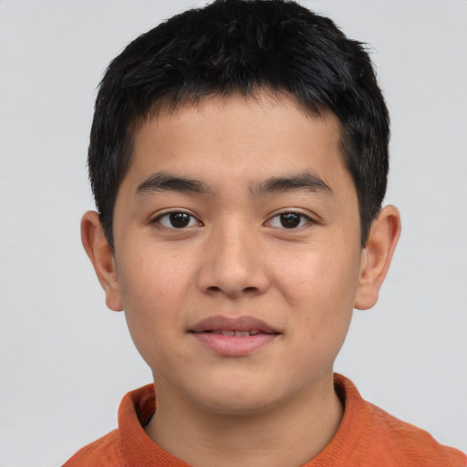 Neutral asian child male with short  brown hair and brown eyes