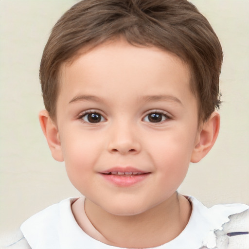 Joyful white child male with short  brown hair and brown eyes